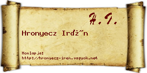 Hronyecz Irén névjegykártya
